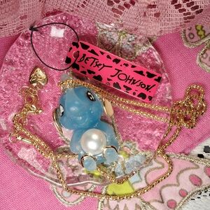 Betsey Johnson Blue Elephant & Pearl Necklace - NWT